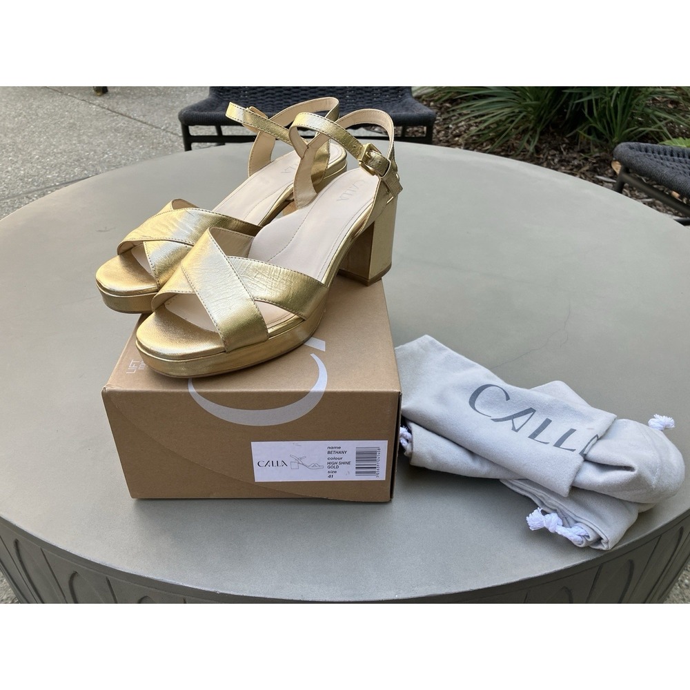 Womens Calla Shoes Bethany Gold Platform Dress Sandal Size 41 Comfort Bunions